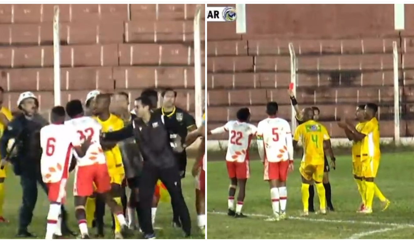 PM é chamada a campo e na sequência a expulsão do jogador (Foto: Reprodução/ TVE MS)