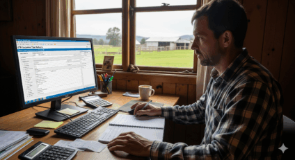 Produtor rural preenchendo declaração de ITR no computador