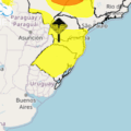 O alerta prevê chuva intensa, com volume entre 20 e 30 mm por hora ou até 50 mm ao longo do dia, além de ventos de 40 a 60 km/h. (Reprodução)