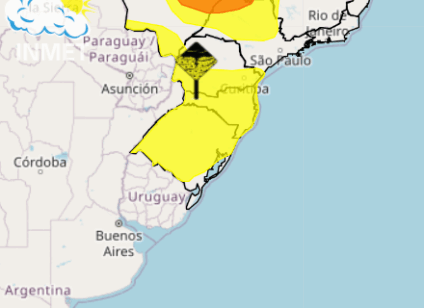 O alerta prevê chuva intensa, com volume entre 20 e 30 mm por hora ou até 50 mm ao longo do dia, além de ventos de 40 a 60 km/h. (Reprodução)