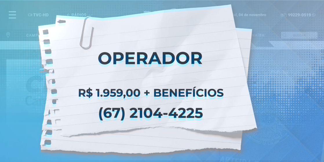 TVC Emprego: confira salários e requisitos para vagas abertas em Três Lagoas - Reprodução / TVC HD.