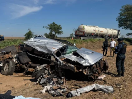 Com o impacto, o passageiro da caminhonete morreu no local. (Foto: Jornal da Nova)
