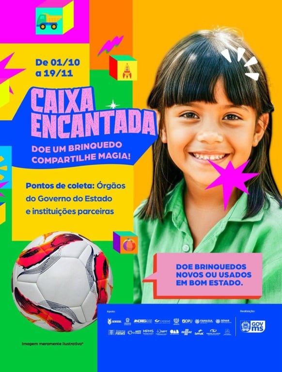 A campanha recebe doações de brinquedos novos ou em bom estado e se estende de 1º de outubro a 19 de novembro de 2025. (Divulgação)