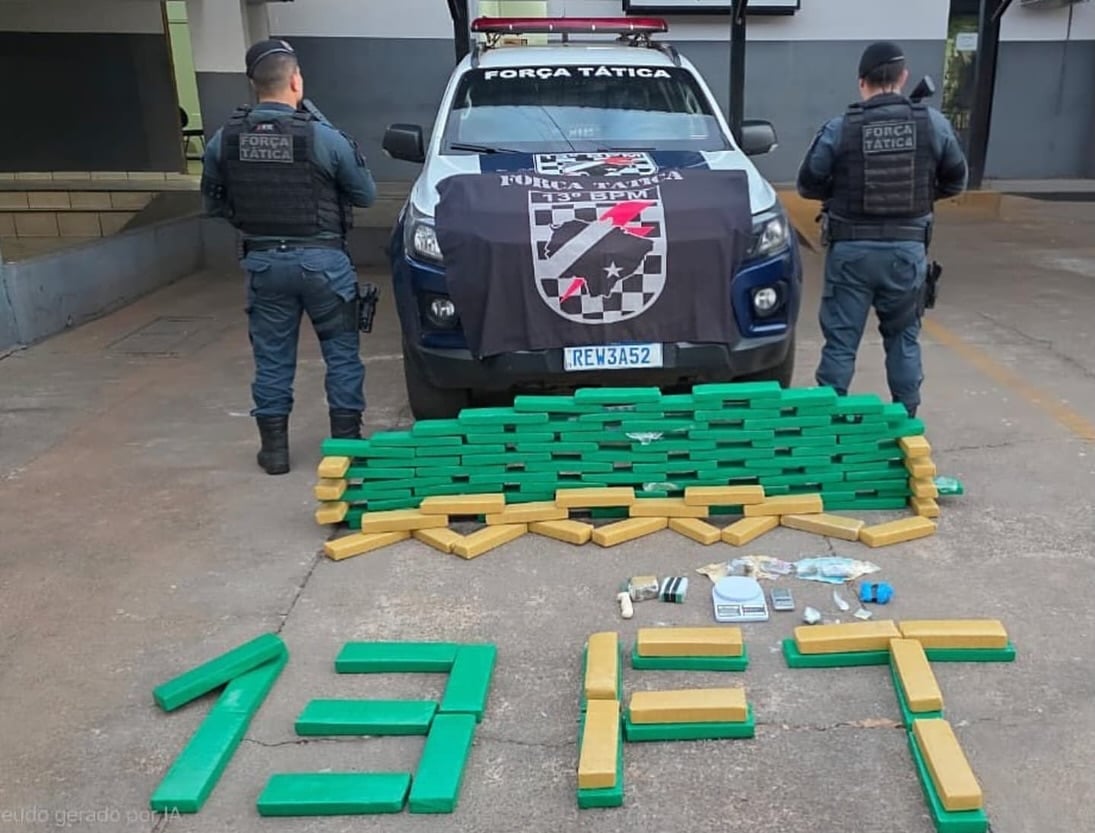 Ocorrência resultou na prisão de um suspeito por tráfico e na apreensão de uma quantidade significativa de drogas - Foto/13° BPM