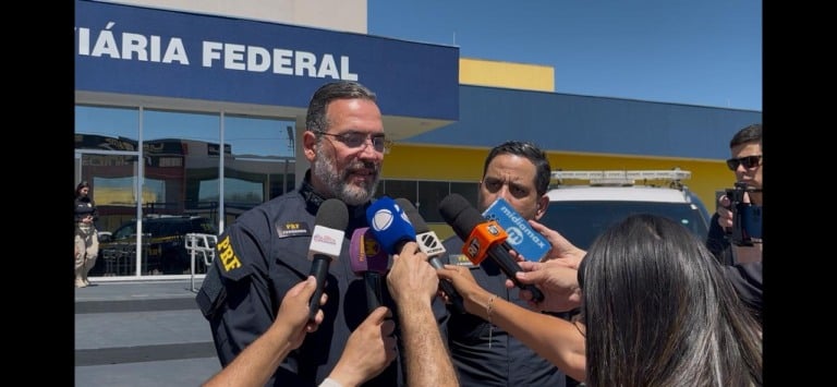 Diretor-geral da PRF, Antônio Fernando Souza Oliveira e o superintendente da PRF em MS, João Paulo Pinheiro Bueno 
(Fotos: Jhonatan Xavier)
