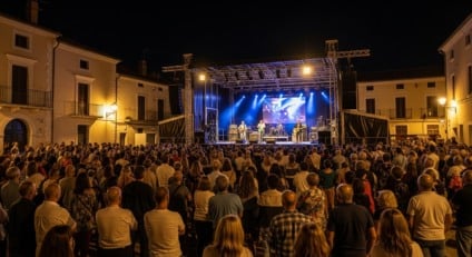 Painel de show com público e menção a direitos autorais no Mato Grosso do Sul