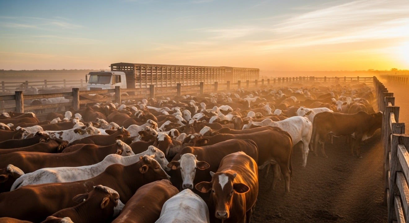 Boiada em curral de frigorífico no MS durante embarque para abate Boiada em curral de frigorífico no MS durante embarque para abate