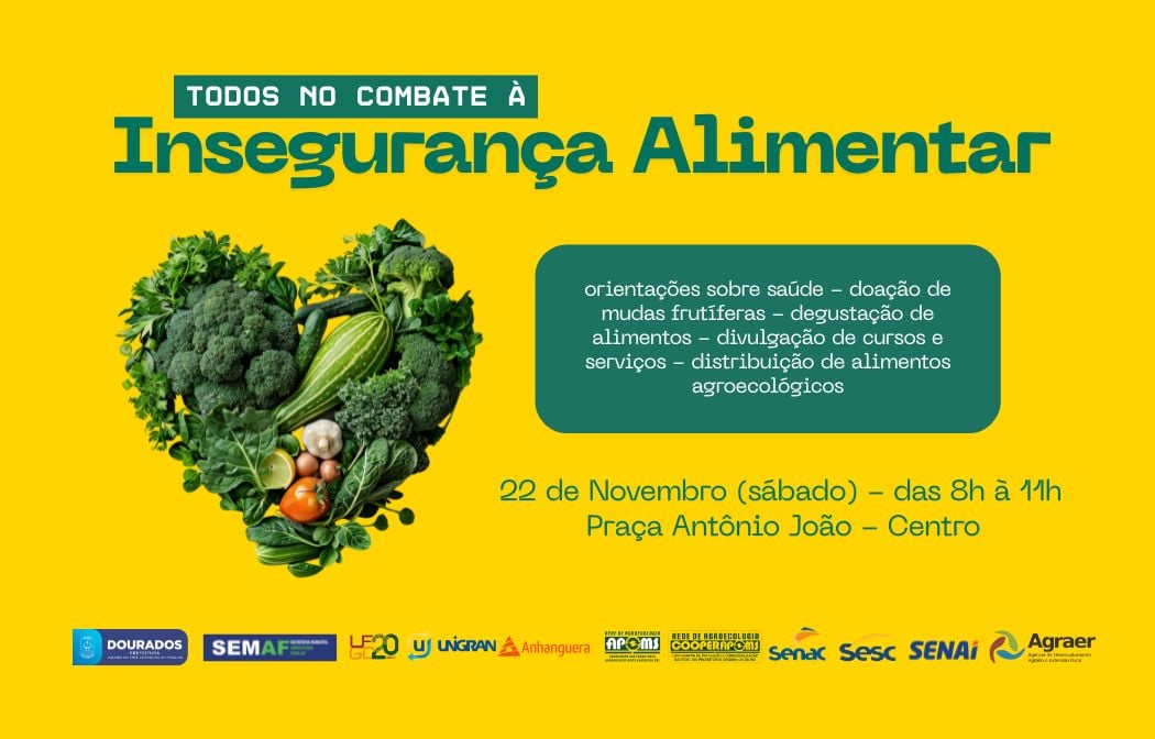 Durante a programação, haverá distribuição de alimentos agroecológicos, realizada em parceria com a Secretaria Municipal de Agricultura Familiar, além de serviços de saúde, orientações nutricionais, atividades educativas e ações de conscientização sobre hábitos alimentares e qualidade de vida. (Divulgação)