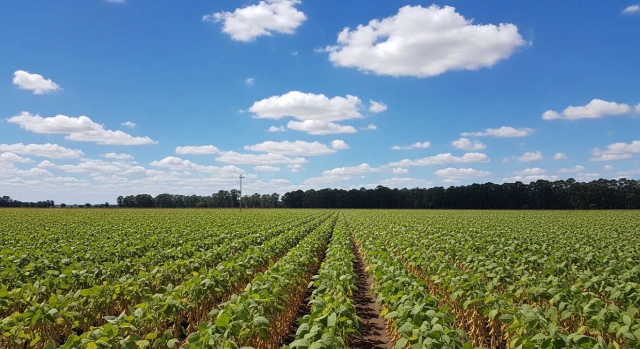 Colheita de soja no Mercosul ao pôr do sol Colheita de soja no Mercosul ao pôr do sol