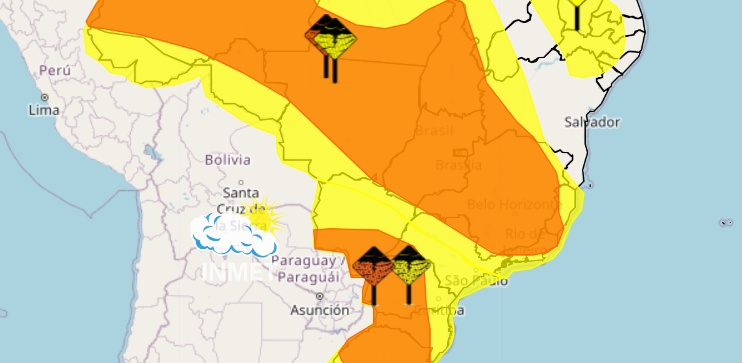 Na terça-feira (16), o tempo segue instável.  Os termômetros devem marcar mínima de 18°C e máxima de 34°C. (Reprodução Inmet)