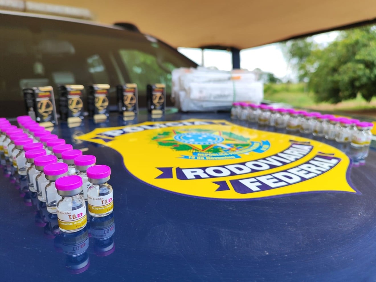 Anabolizantes seriam entregues no estado de Minas Gerais: Polícia Rodoviária Federal. Foto: Divulgação/PRF. Anabolizantes seriam entregues no estado de Minas Gerais: Polícia Rodoviária Federal. Foto: Divulgação/PRF.