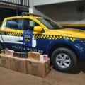 Uma carga de perfumes contrabandeados foi apreendida por uma equipe do Batalhão de Polícia Militar Rodoviária nesta segunda. (Divulgação BPMR)
