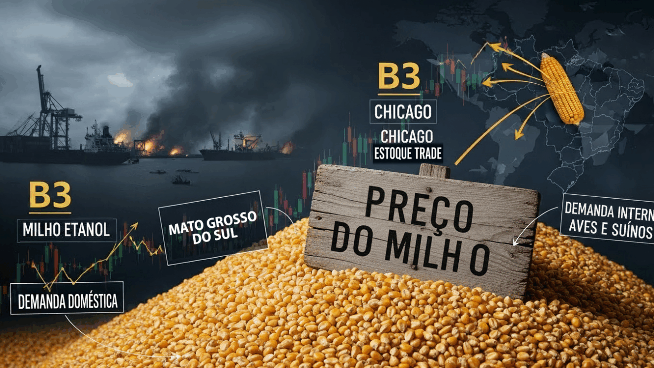 lavoura de milho pronta para colheita ao entardecer, ao fundo silos metálicos e caminhões em movimento lavoura de milho pronta para colheita ao entardecer, ao fundo silos metálicos e caminhões em movimento
