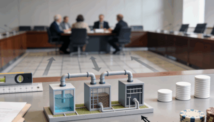 Mapa de Mato Grosso do Sul com ícones de água, esgoto e resíduos ao lado de um documento oficial sobre microrregião