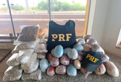 No total, a polícia aprendeu 38,8 kg de entorpecentes, sendo 27,8 kg de haxixe e 11,0 kg de skunk, conhecida como a supermaconha. (Foto: Divulgação/PRF)