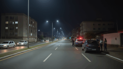 Viatura da Polícia Militar em ocorrência no bairro Pioneiros, em Campo Grande