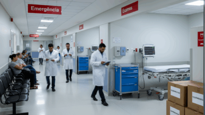 Mesa com documentos e planilhas de orçamento público sobre custeio da saúde municipal em Campo Grande