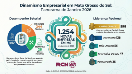 Fachada de pequeno negócio e profissionais em escritório, simbolizando abertura de empresas em Mato Grosso do Sul