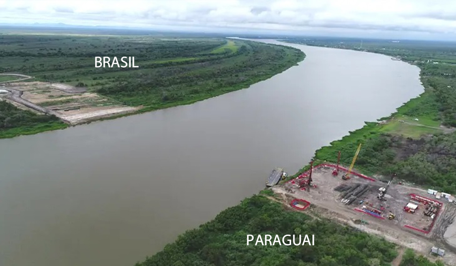 Obras Ponte Bioceânica nos dois lados do Rio Paraguai