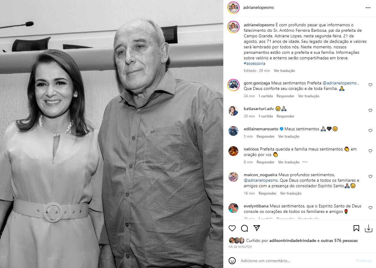 Postagem na rede social da prefeita