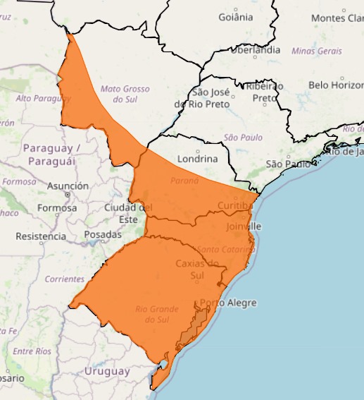 Mapa do Inmet que mostra região afetada pelas baixas temperaturas